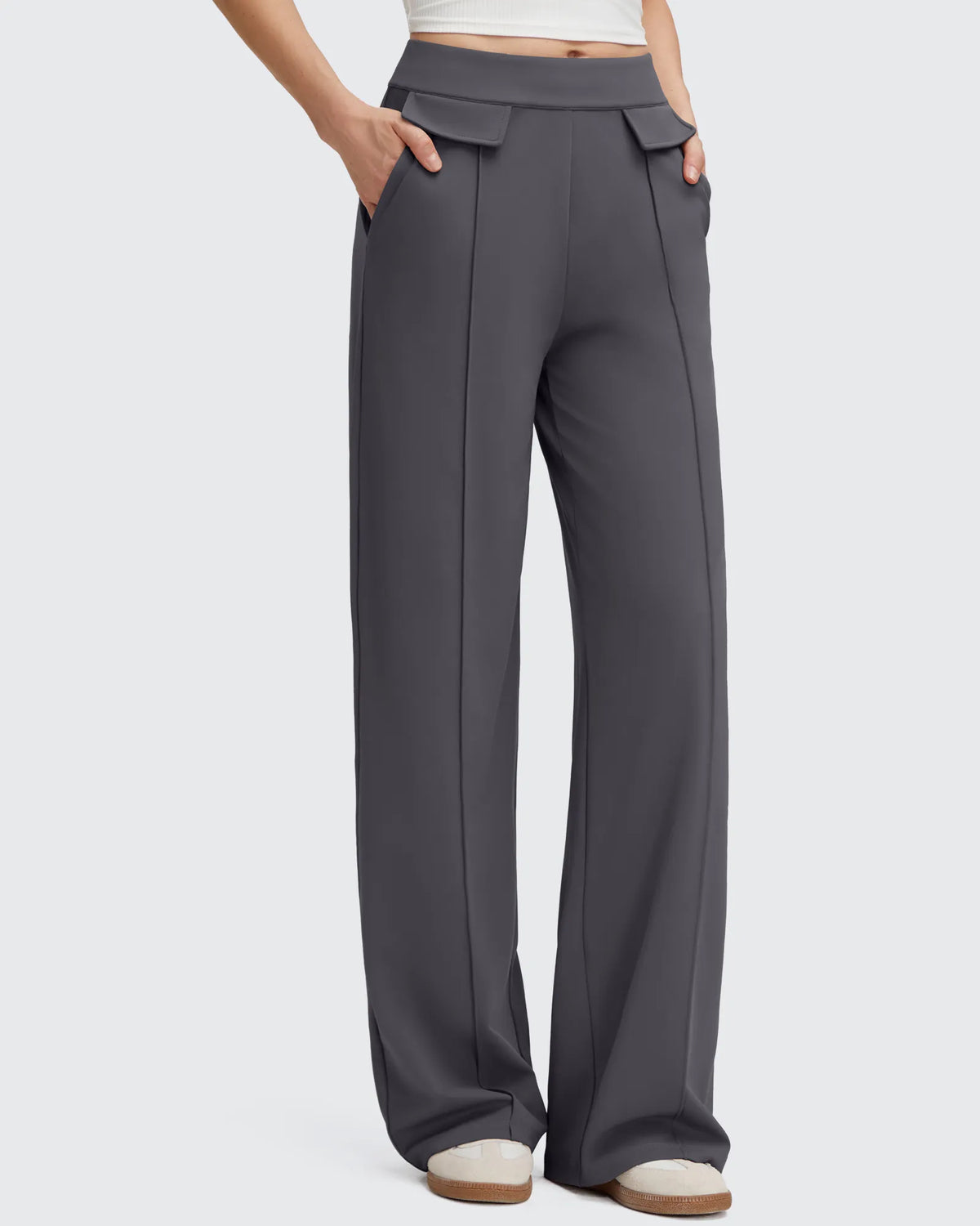 EverGoing Flap Pockets Wide Leg Dressy Pants