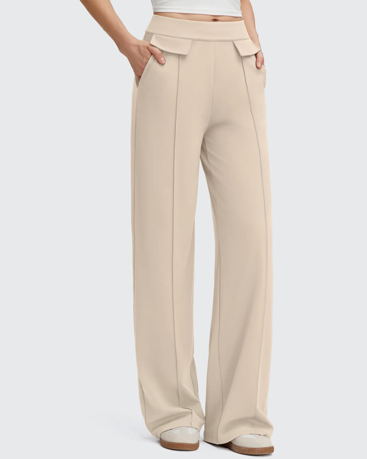 EverGoing Flap Pockets Wide Leg Dressy Pants