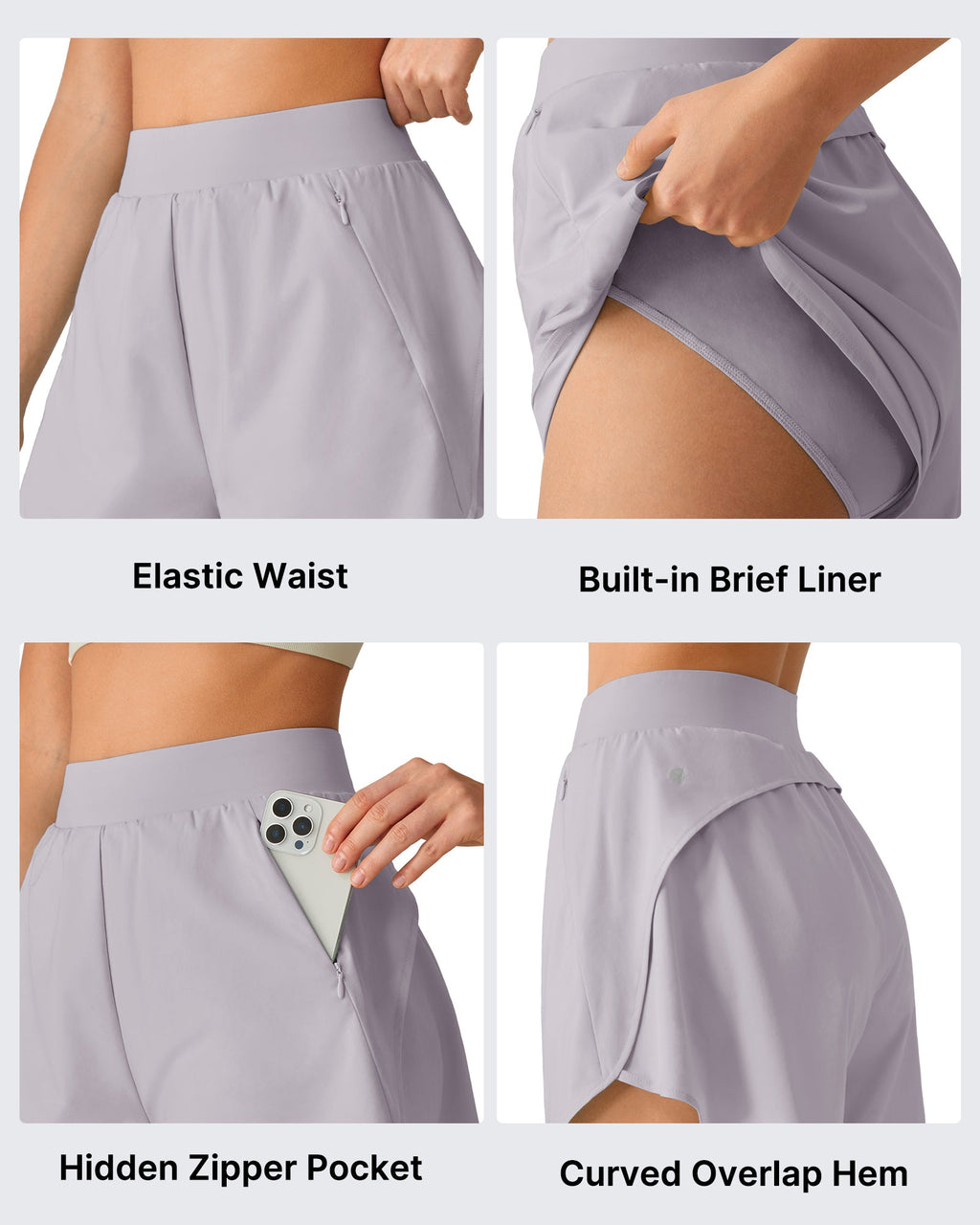 G4Free Chillwhisp 2.5" Dolphin Hem Running Shorts with Pockets