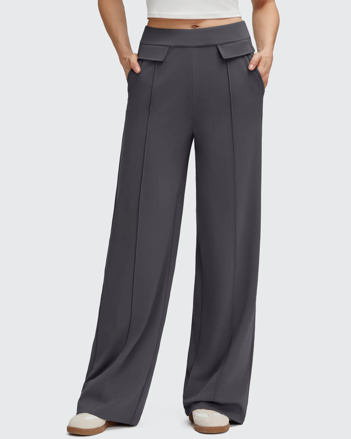 EverGoing Flap Pockets Wide Leg Dressy Pants