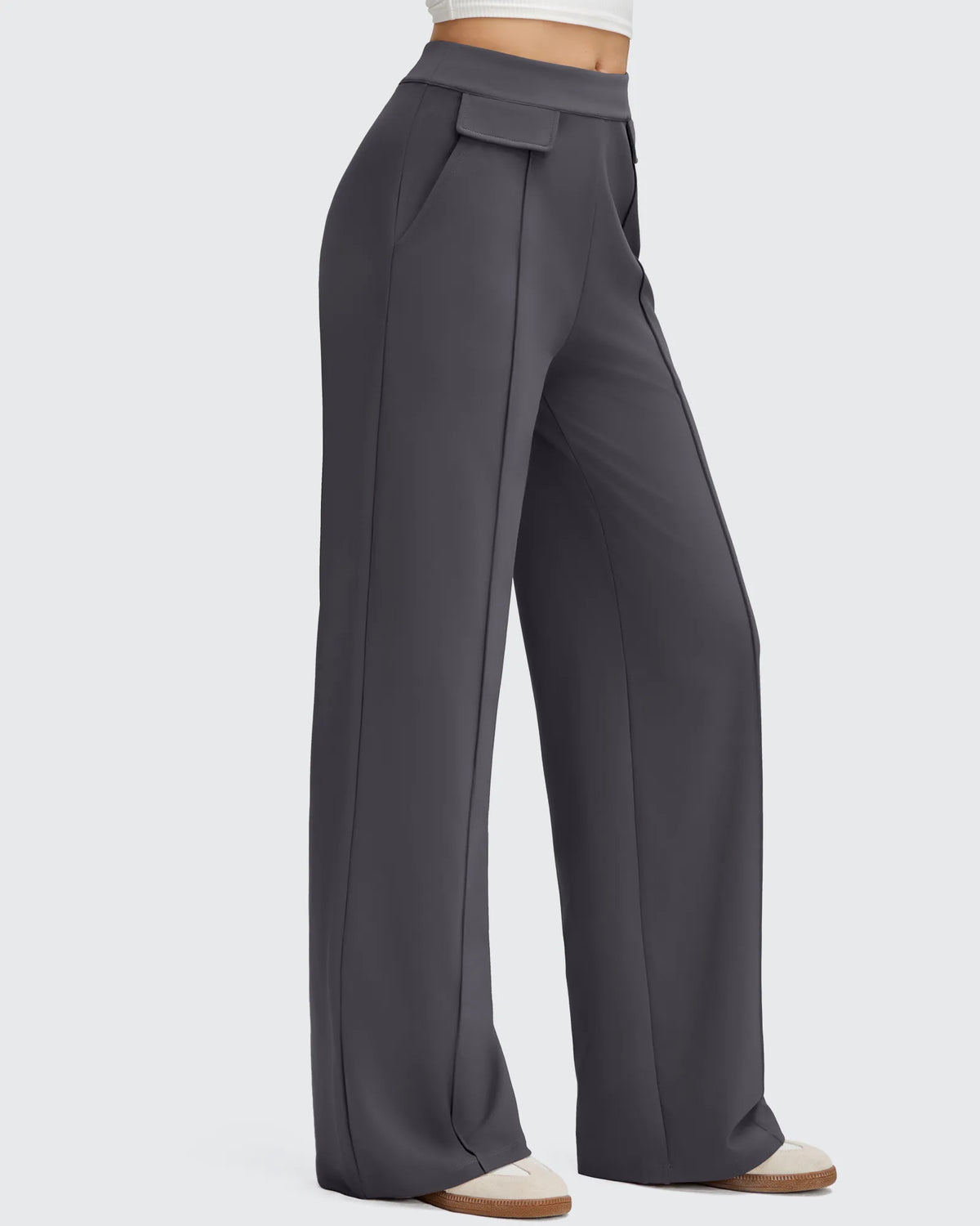 EverGoing Flap Pockets Wide Leg Dressy Pants