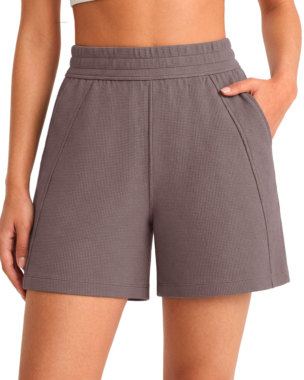 G4Free Waffle Knit 4'' High Waisted Shorts with Pockets