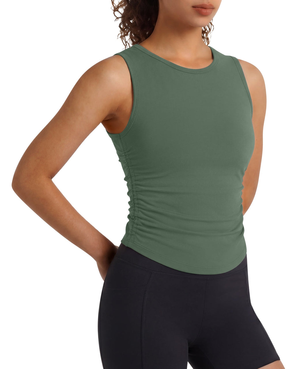 G4Free BareFeel Ruched High Neck Yoga Tank Top