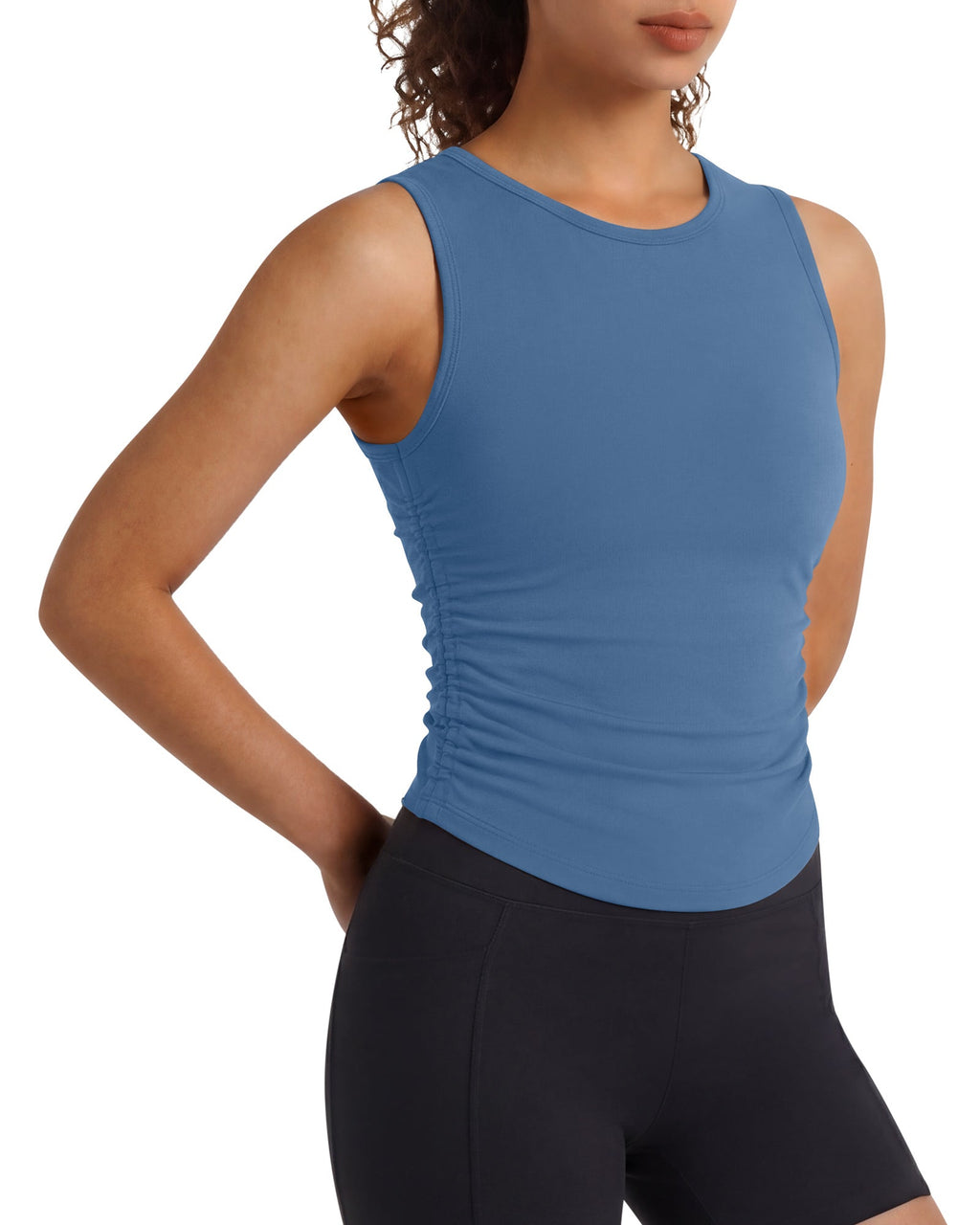 G4Free BareFeel Ruched High Neck Yoga Tank Top