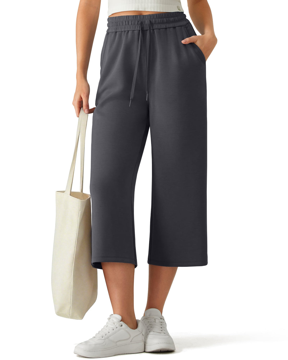 G4Free Smoofit Drawstring Wide Leg Capri Pants with Pockets