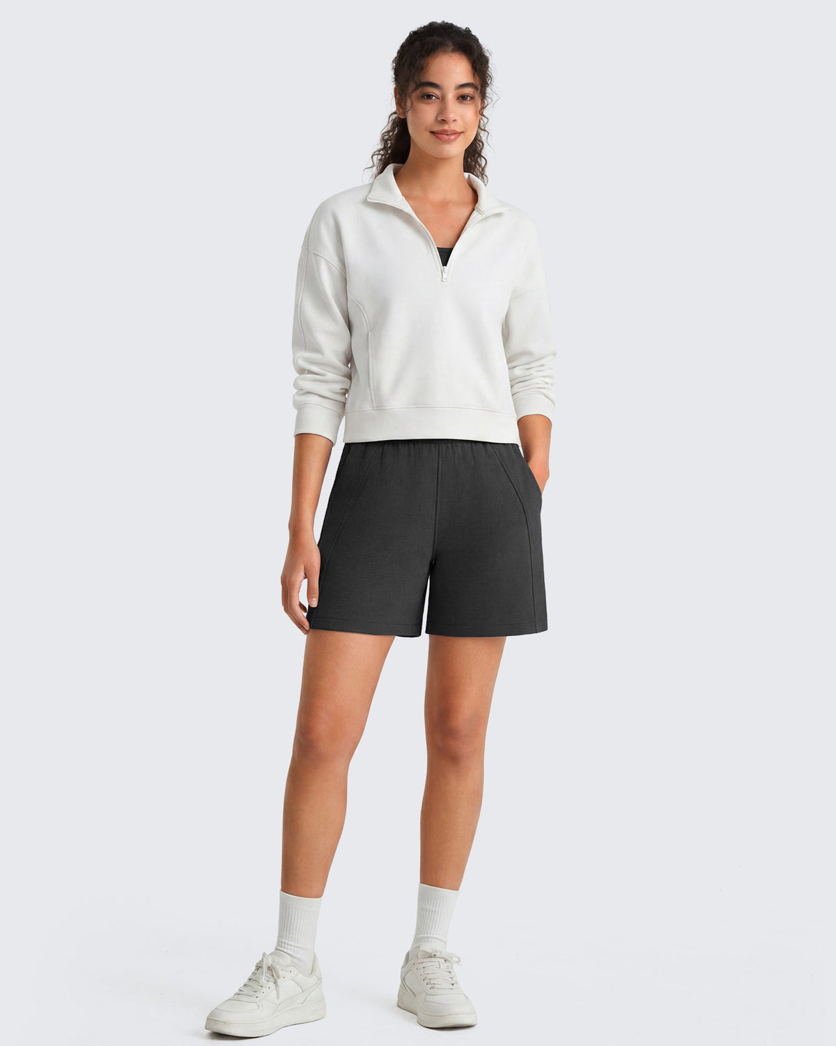 G4Free Waffle Knit 4'' High Waisted Shorts with Pockets