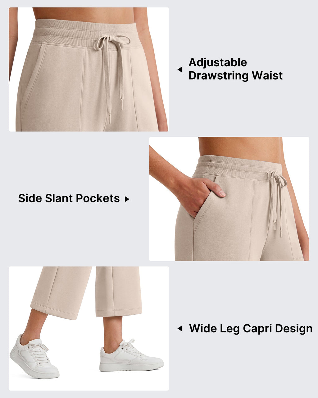G4Free Smoofit High Waisted Drawstring Wide Leg Capris with Pockets