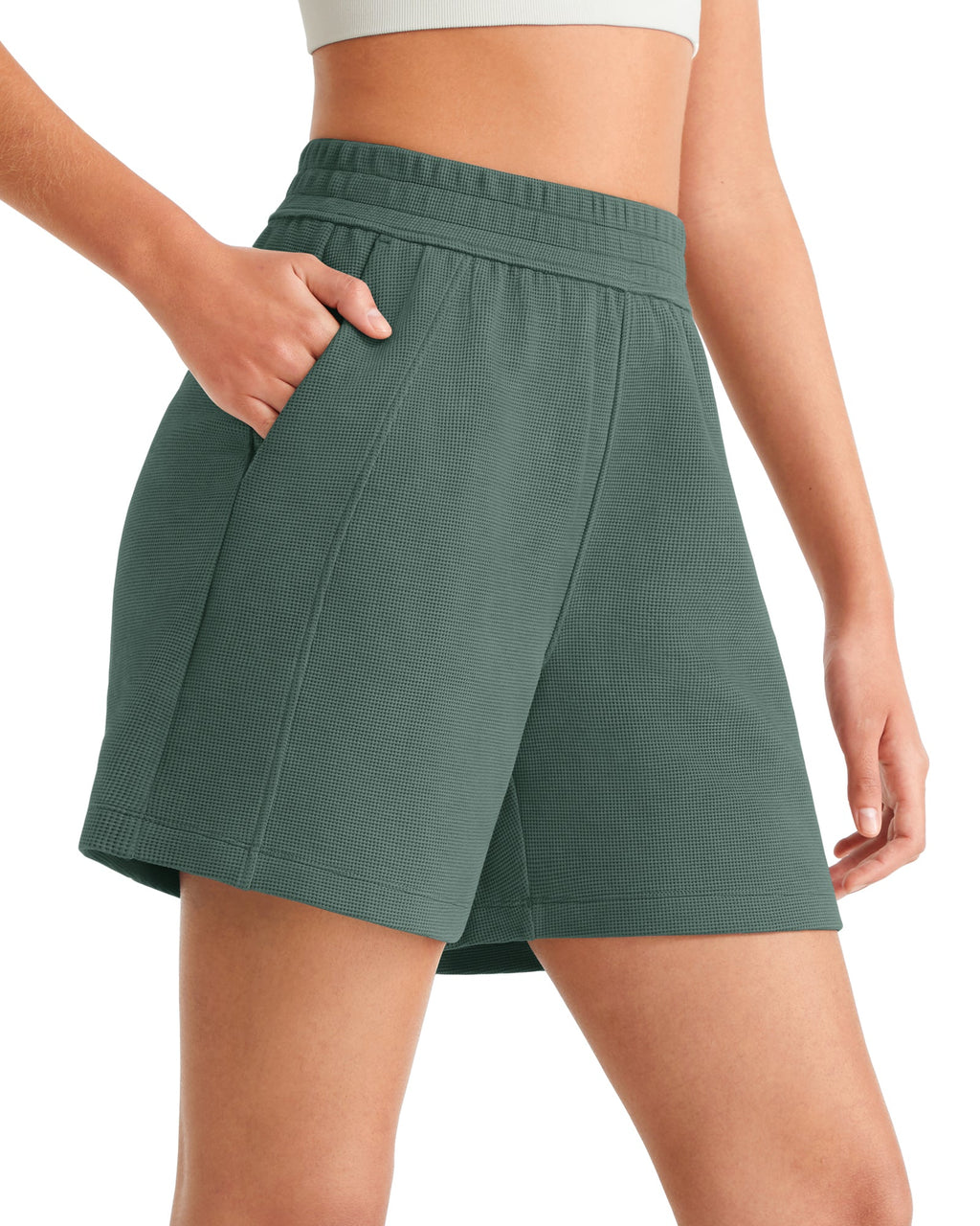 G4Free Waffle Knit 4'' High Waisted Shorts with Pockets