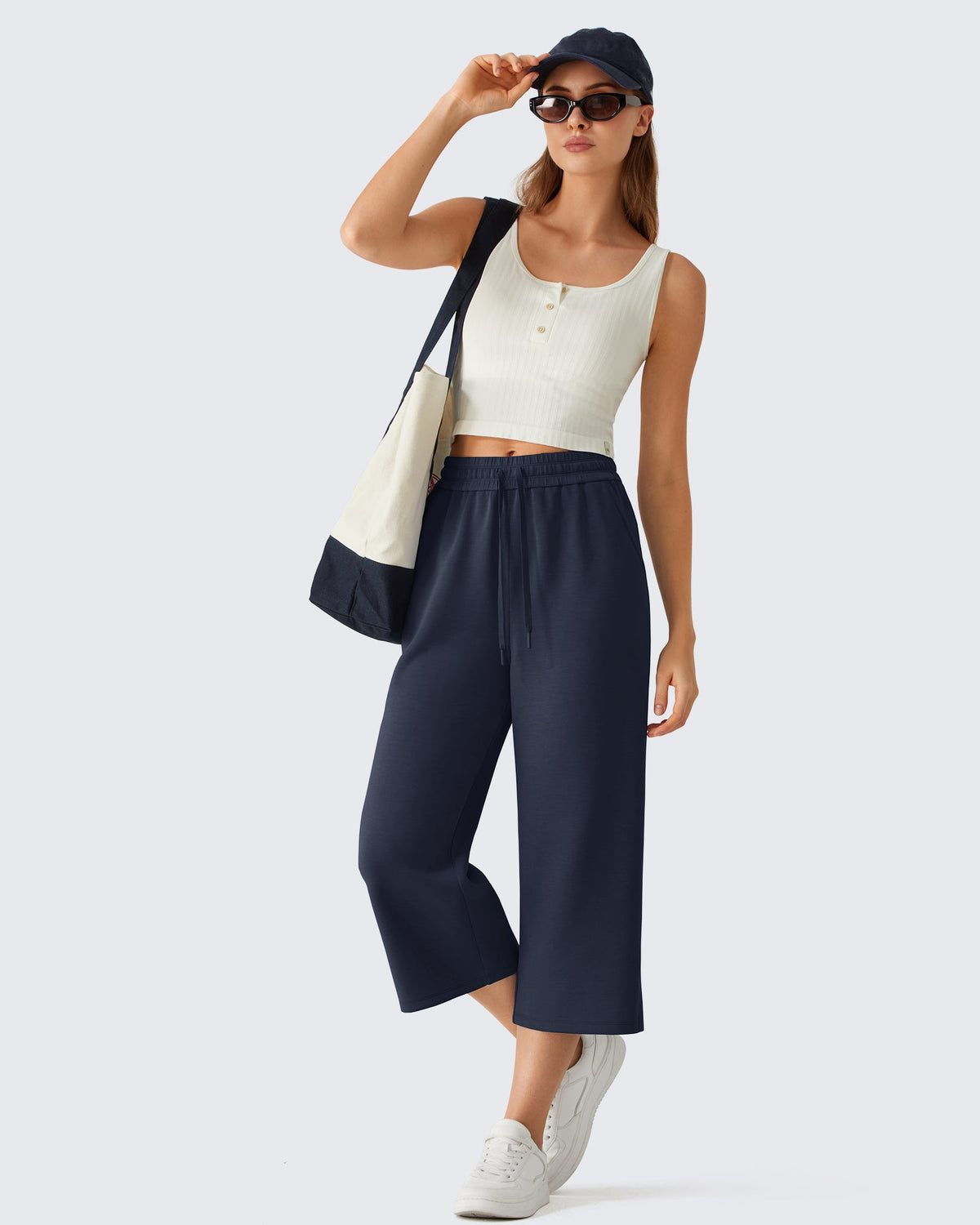 G4Free Smoofit Drawstring Wide Leg Capri Pants with Pockets