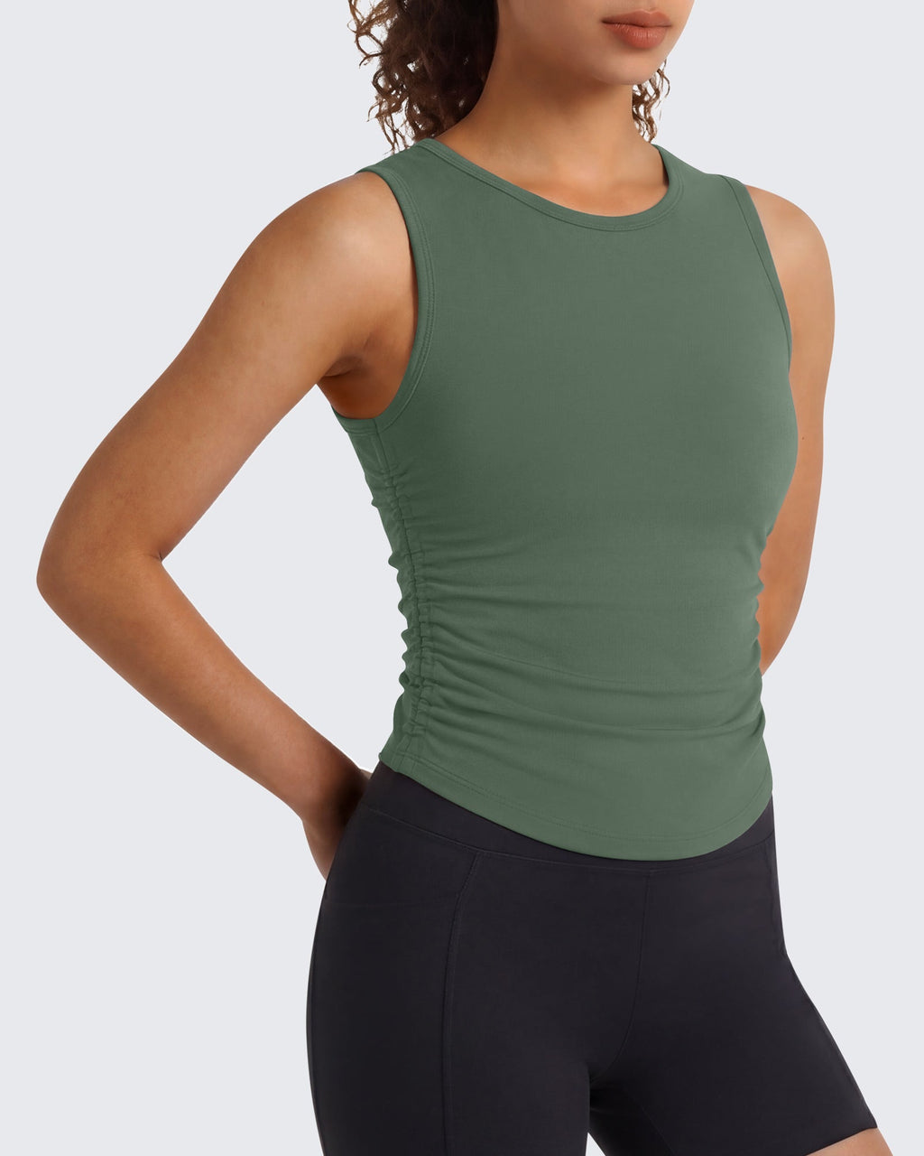 G4Free BareFeel Ruched High Neck Yoga Tank Top