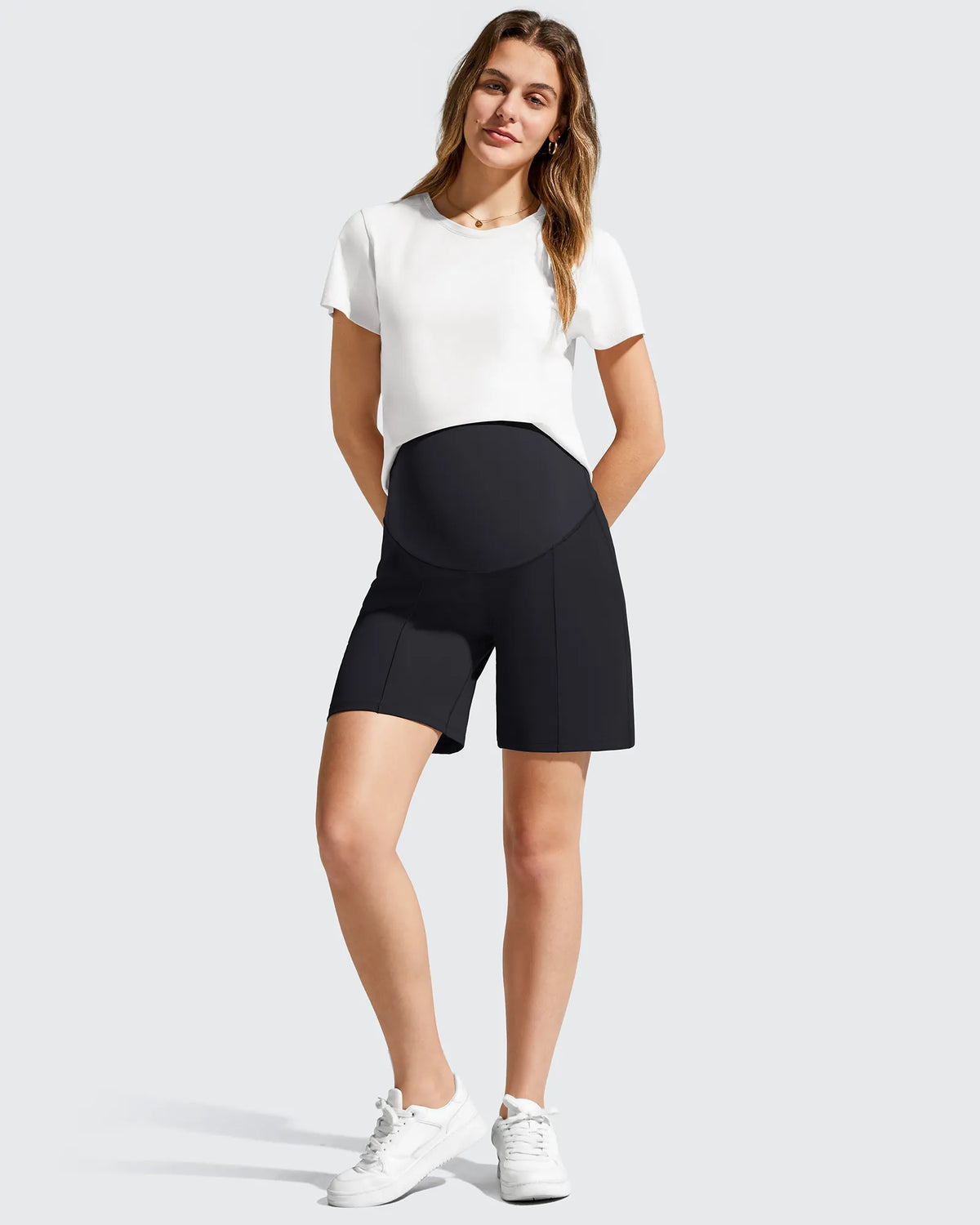 Evergoing Front Pleats Pockets Maternity Shorts