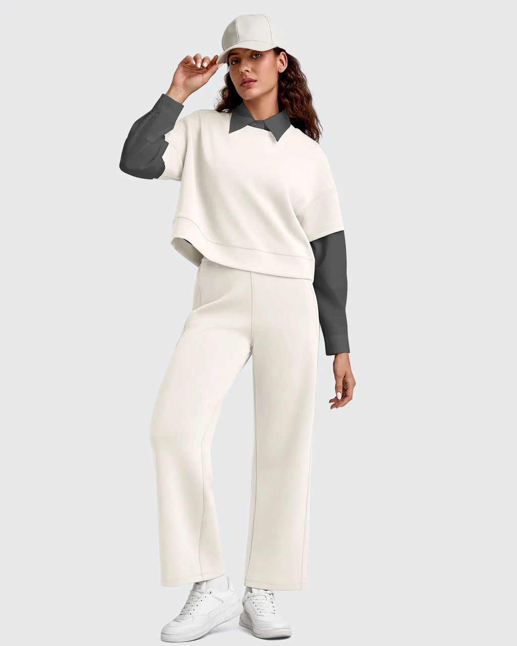 Smoofit Elastic Waist Wide Leg Ankle Sweatpants