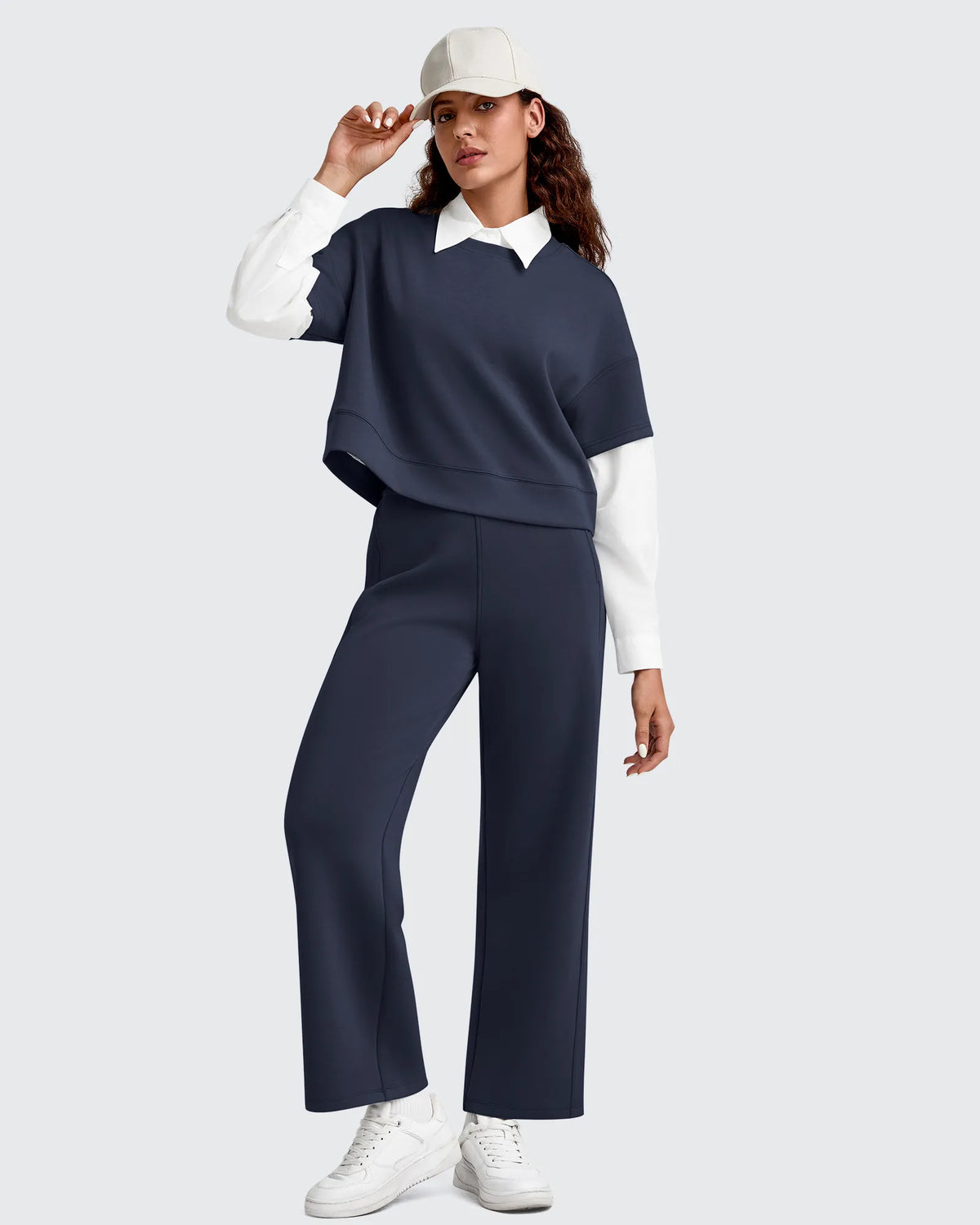 Smoofit Elastic Waist Wide Leg Ankle Sweatpants
