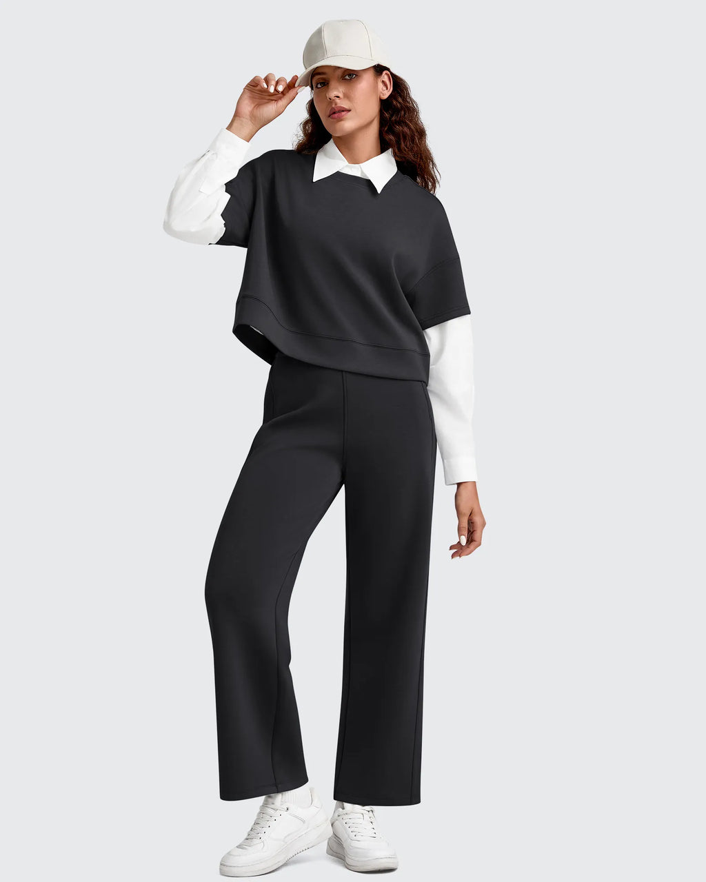 Smoofit Elastic Waist Wide Leg Ankle Sweatpants