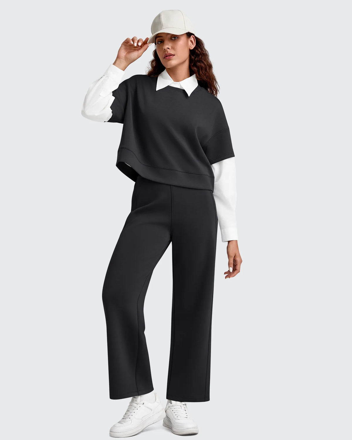 Smoofit Elastic Waist Wide Leg Ankle Sweatpants