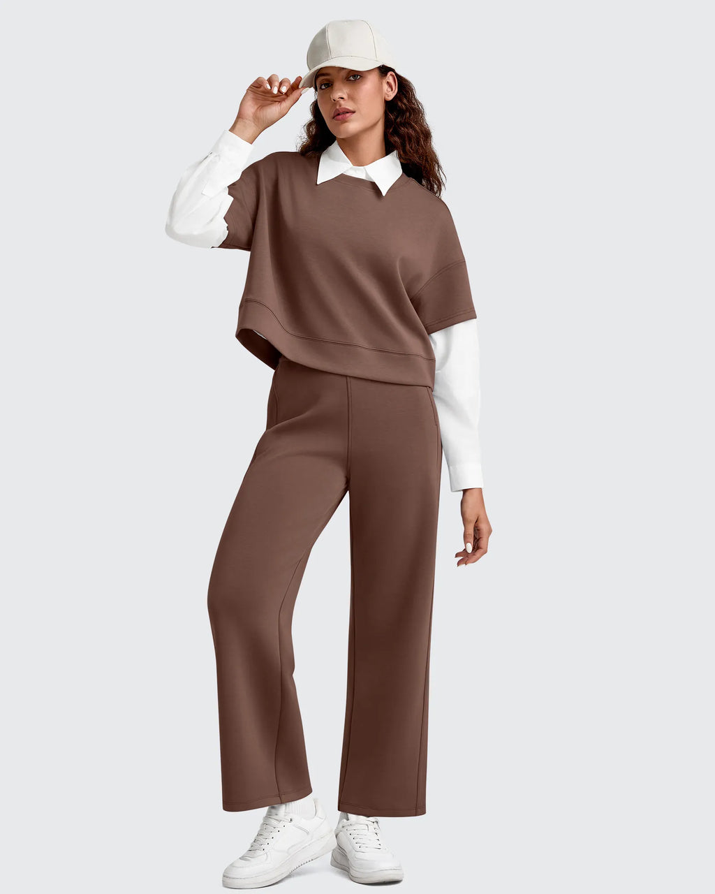 Smoofit Elastic Waist Wide Leg Ankle Sweatpants