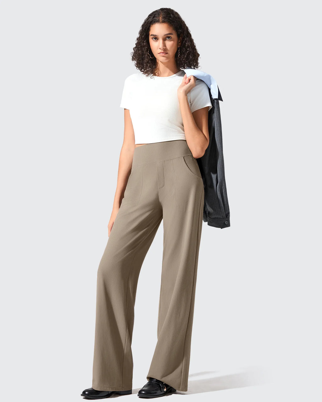Ribbed Knit High Waist Wide Leg Yoga Pants