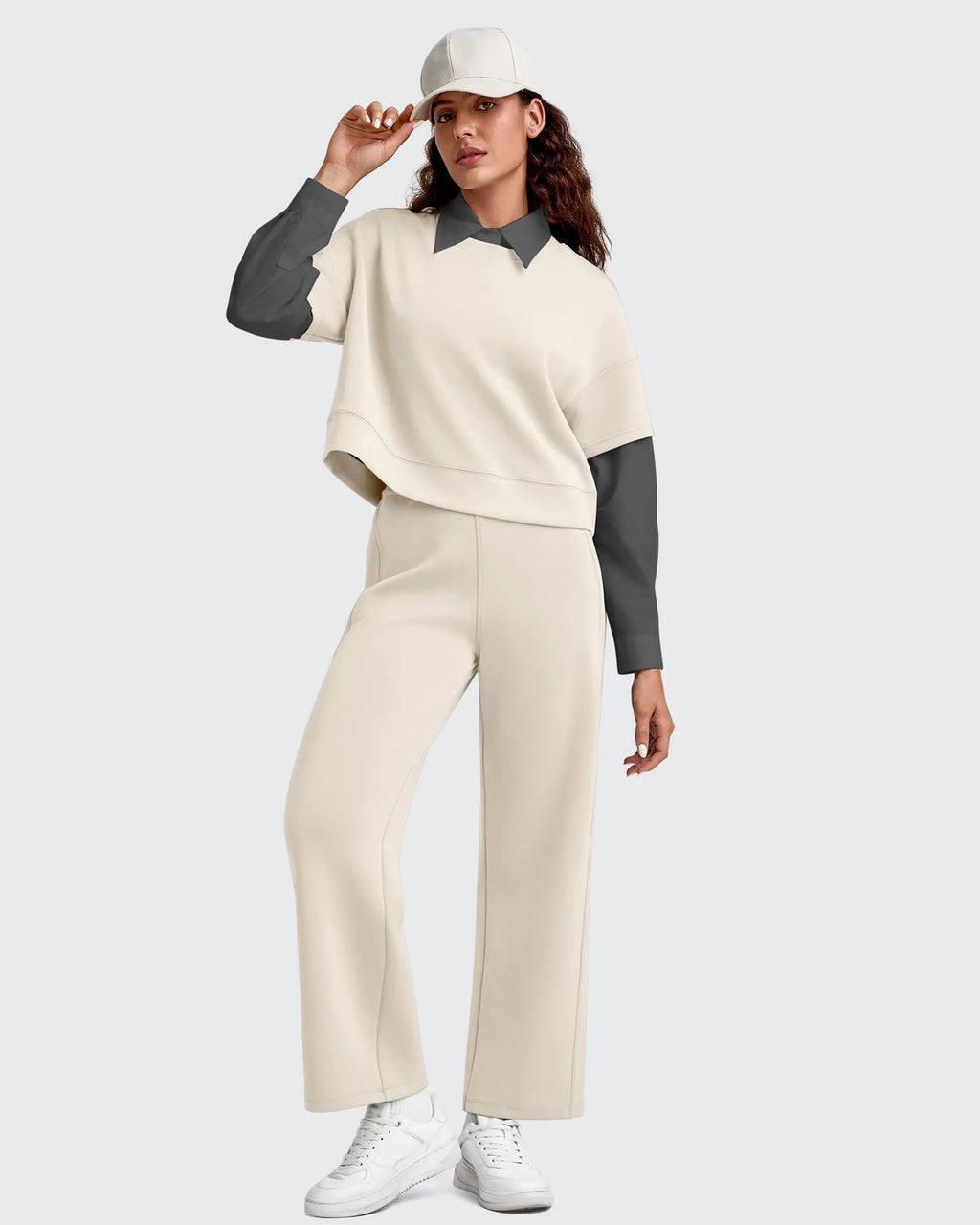 Smoofit Elastic Waist Wide Leg Ankle Sweatpants