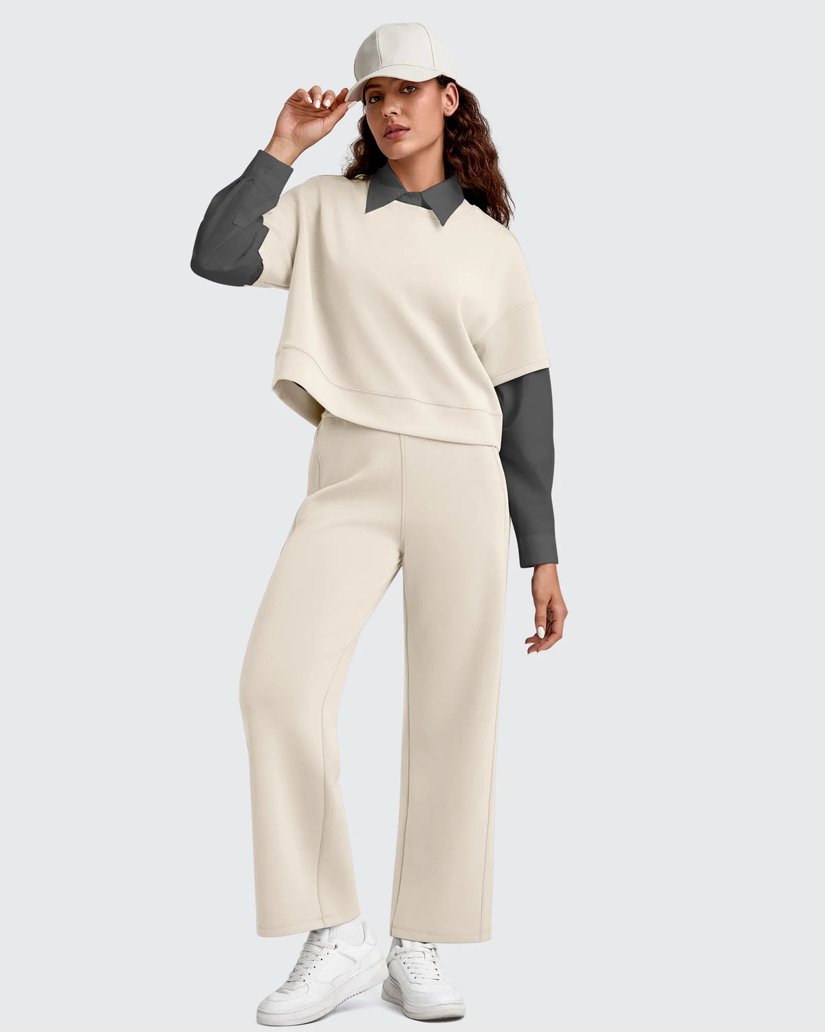 Smoofit Elastic Waist Wide Leg Ankle Sweatpants