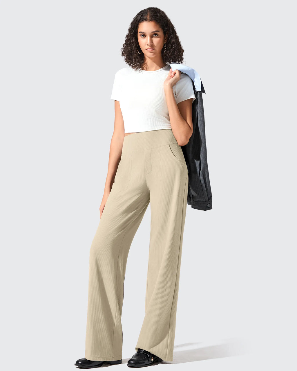 Ribbed Knit High Waist Wide Leg Yoga Pants