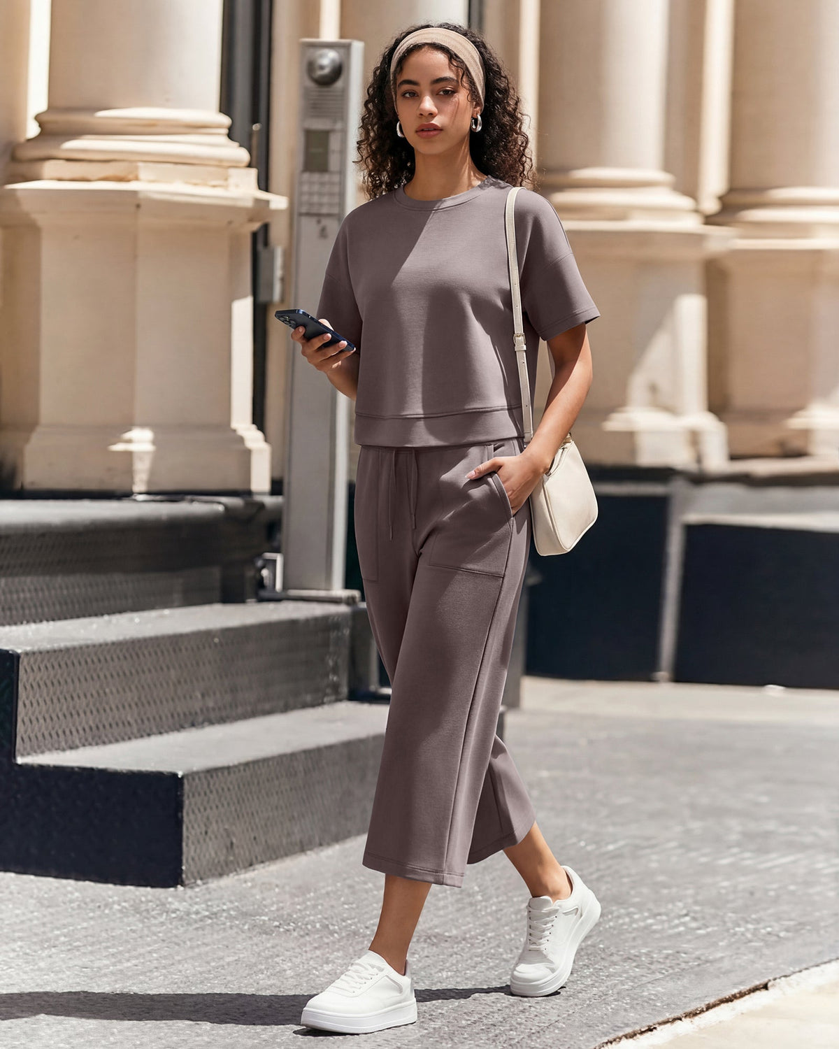 G4Free Smoofit High Waisted Drawstring Wide Leg Capris with Pockets
