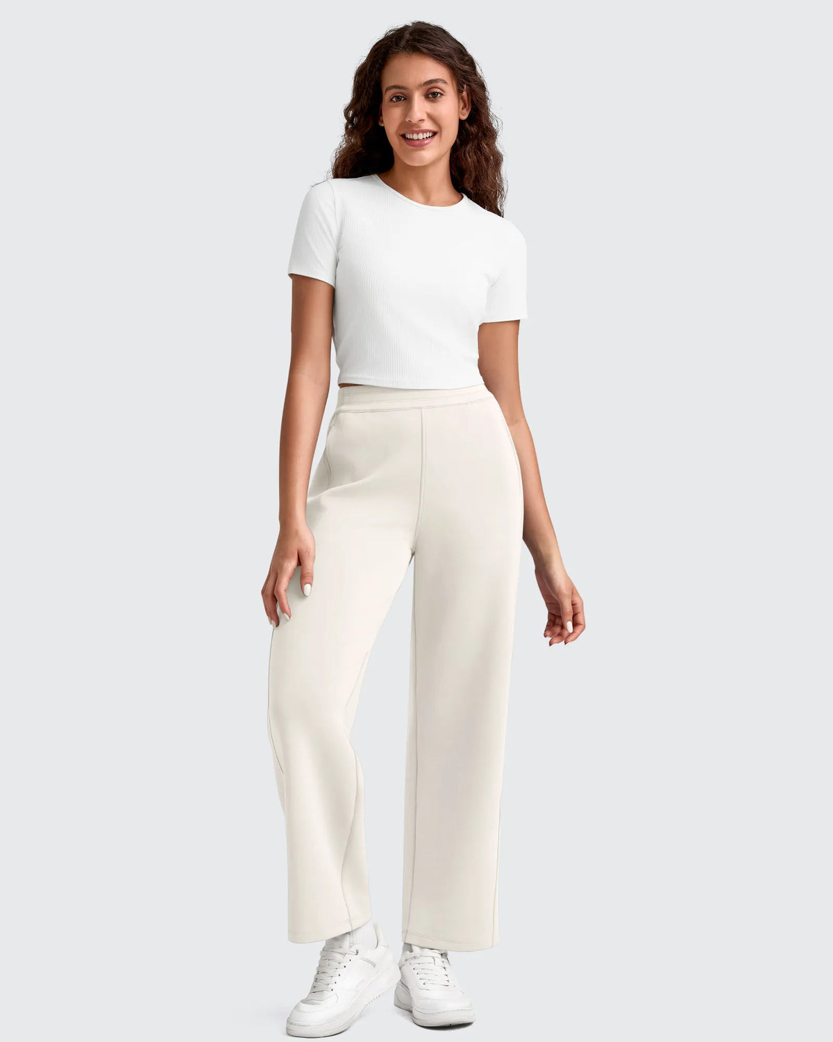 Smoofit Elastic Waist Wide Leg Ankle Sweatpants