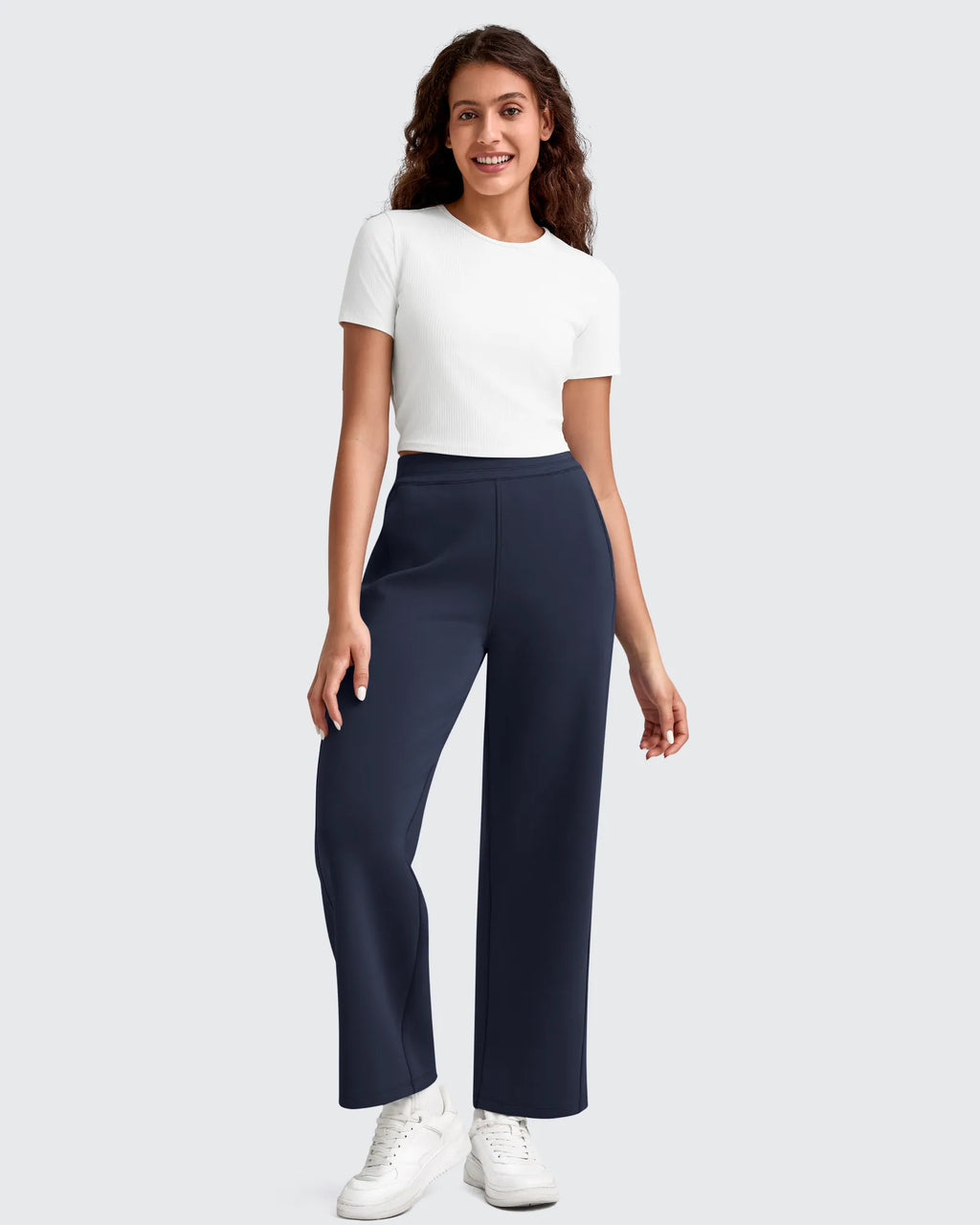 Smoofit Elastic Waist Wide Leg Ankle Sweatpants