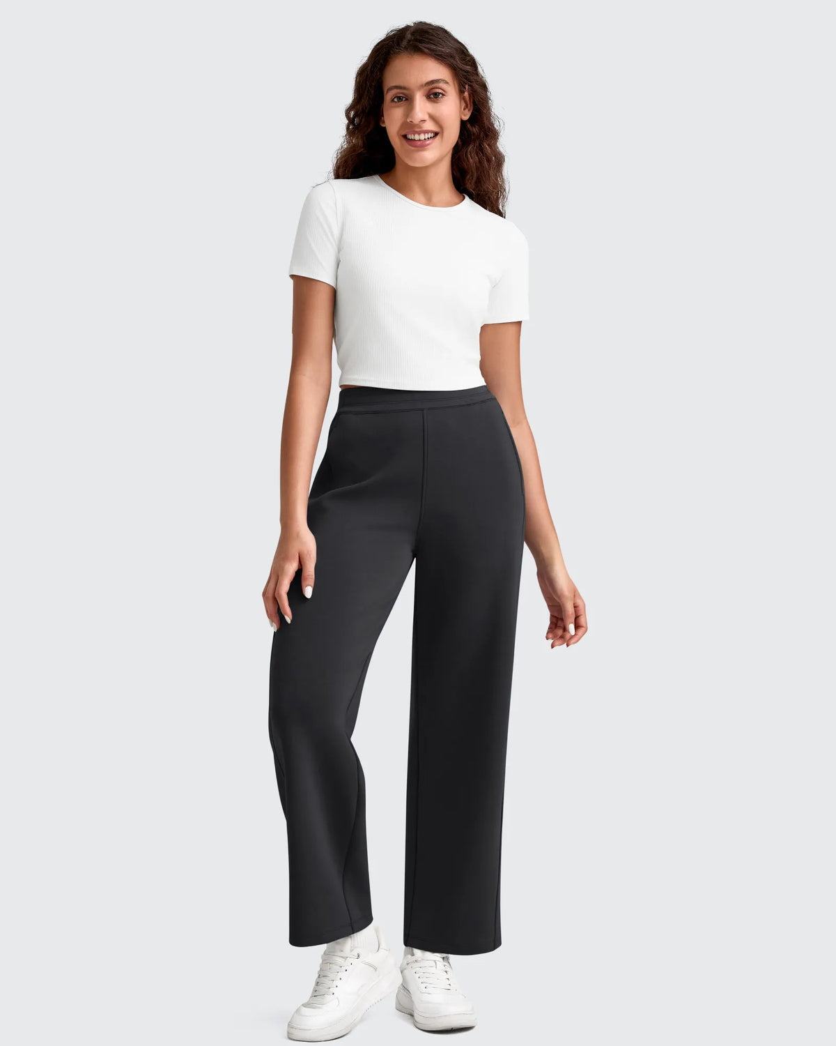 Smoofit Elastic Waist Wide Leg Ankle Sweatpants
