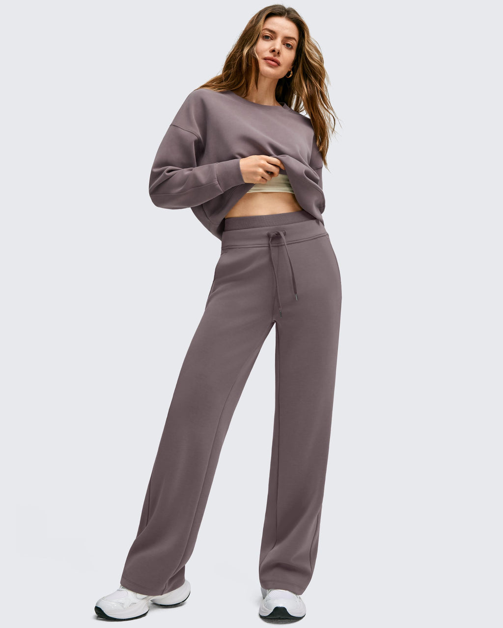 Smoofit Wide Leg Drawstring Double Layer Waist Pants