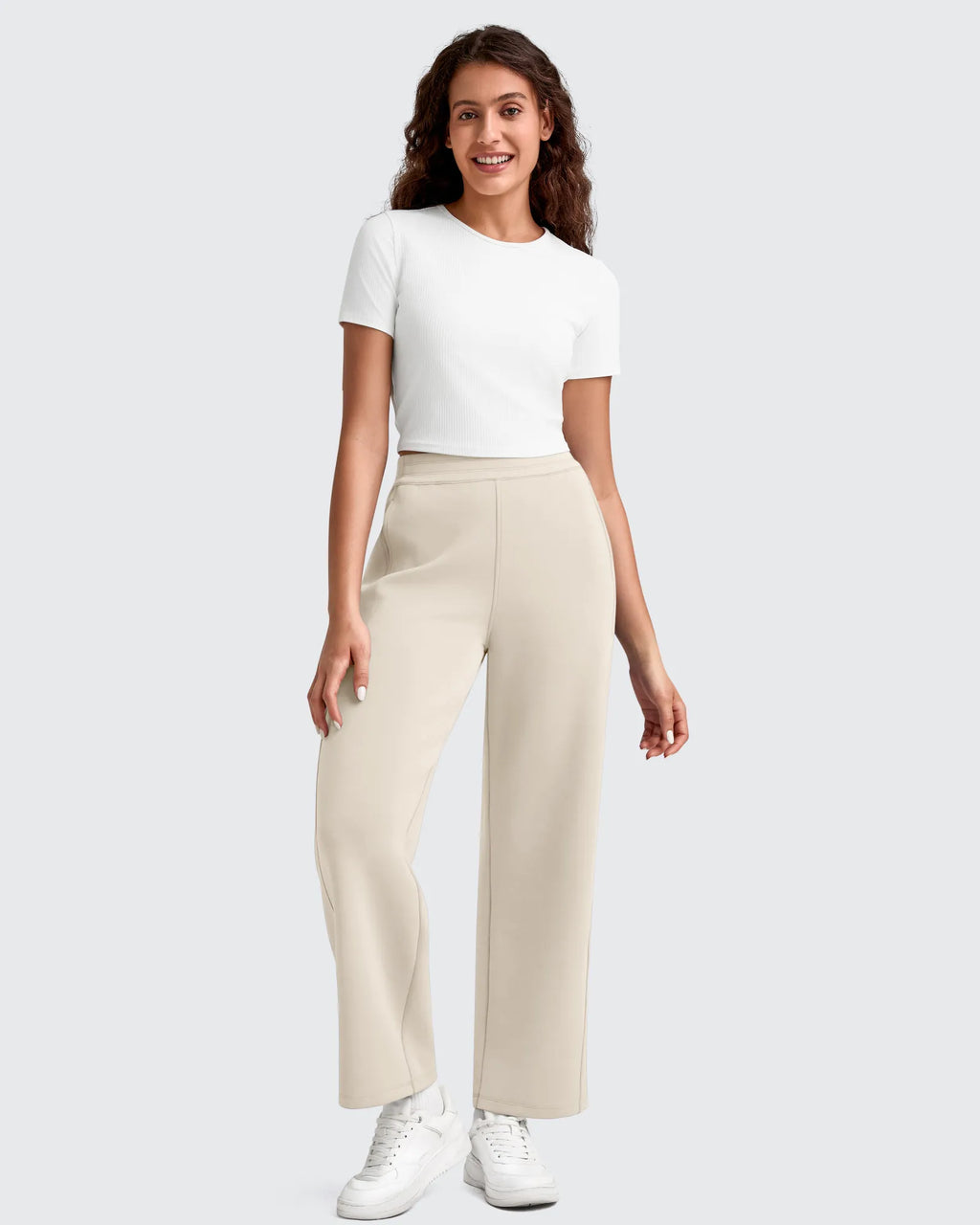 Smoofit Elastic Waist Wide Leg Ankle Sweatpants
