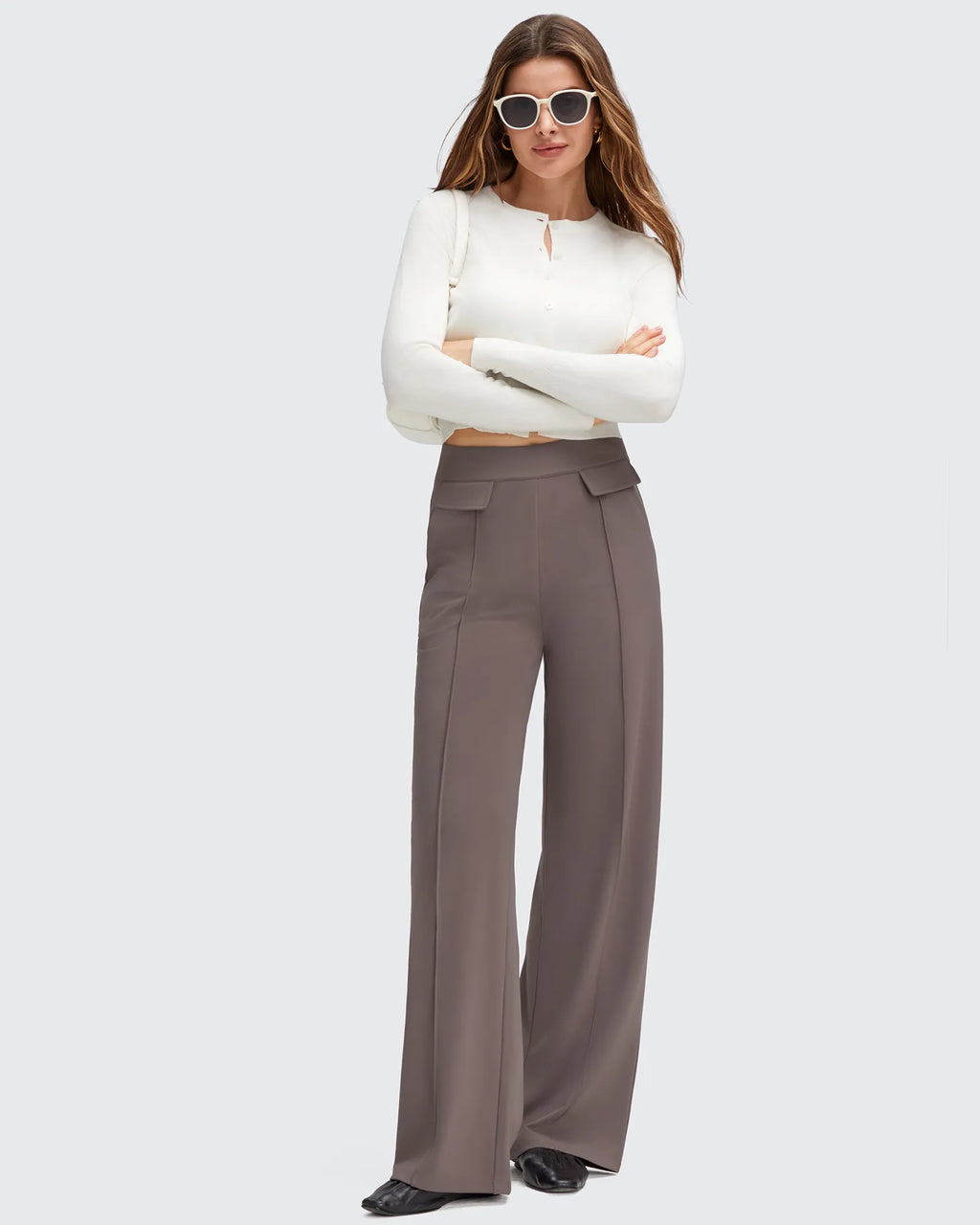 EverGoing Flap Pockets Wide Leg Dressy Pants