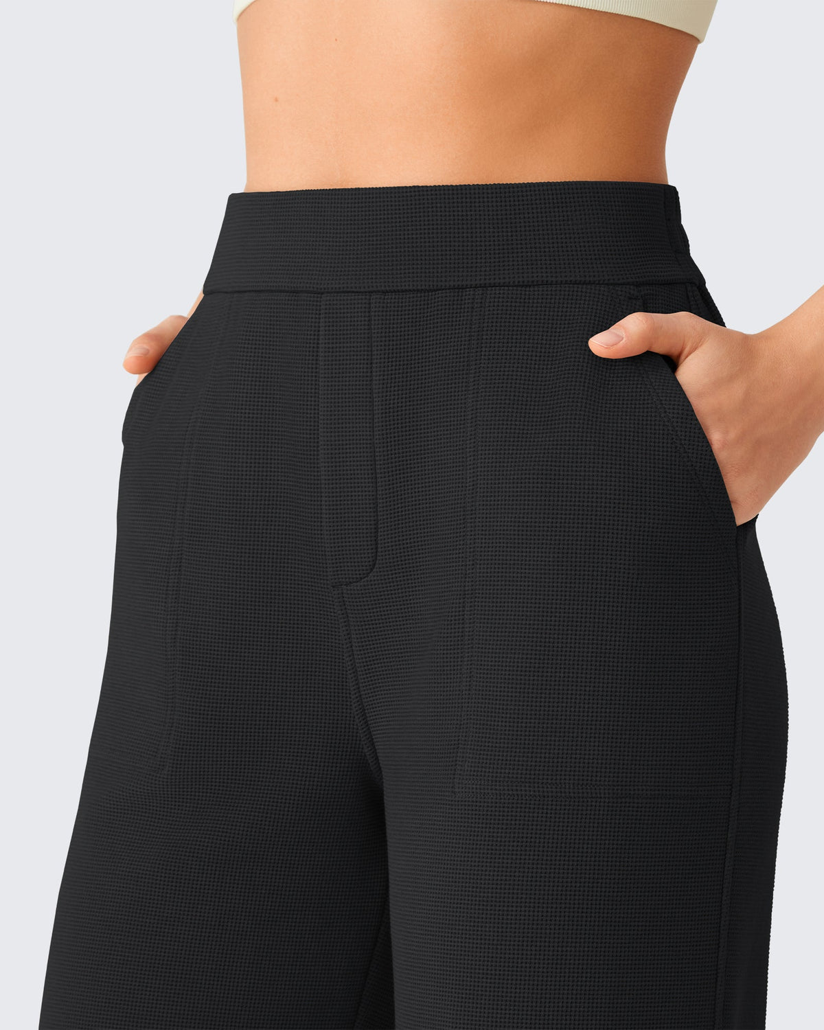 G4Free Waffle Wide Leg Pull On Dress Pants High Waisted Stretchy