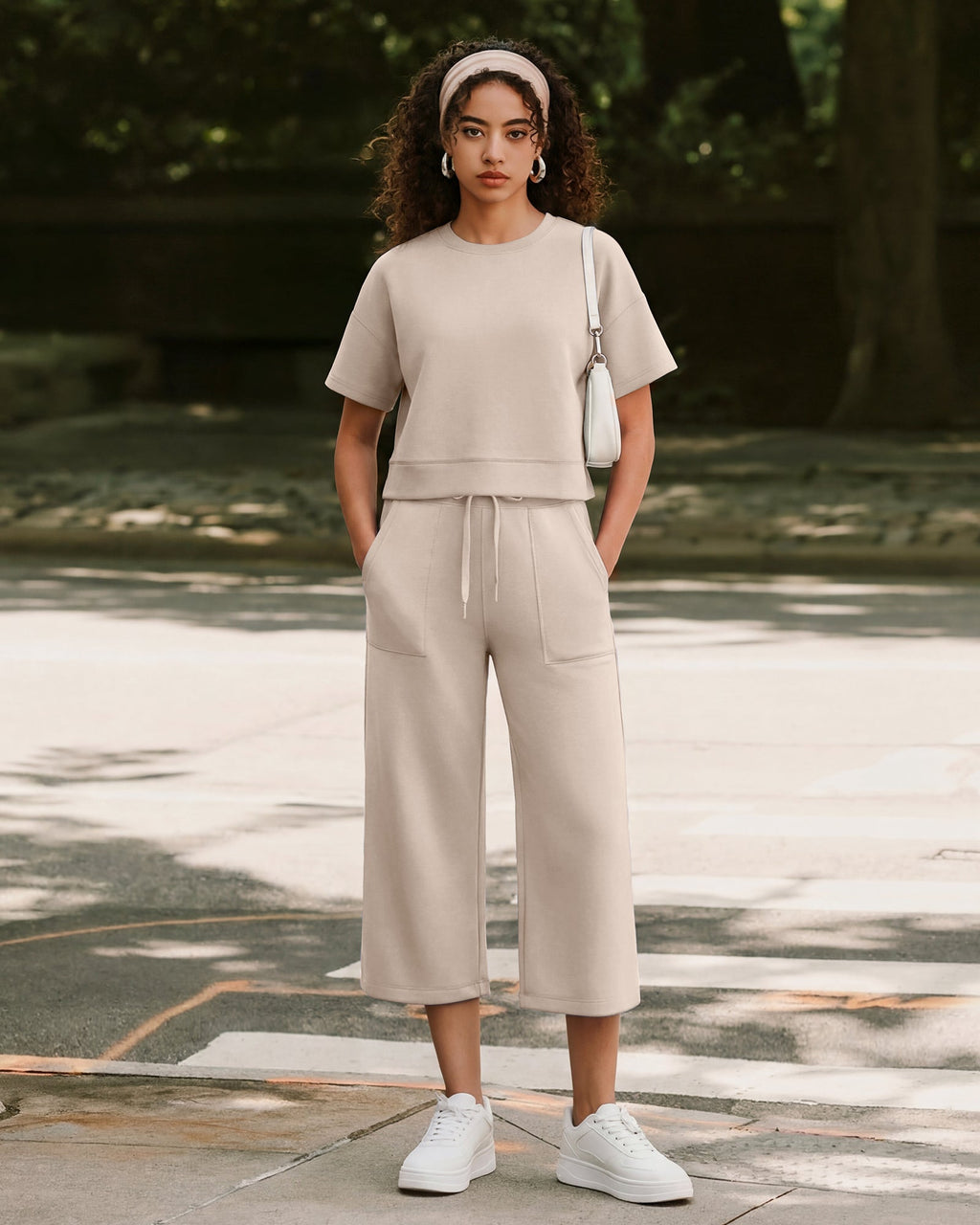 G4Free Smoofit High Waisted Drawstring Wide Leg Capris with Pockets
