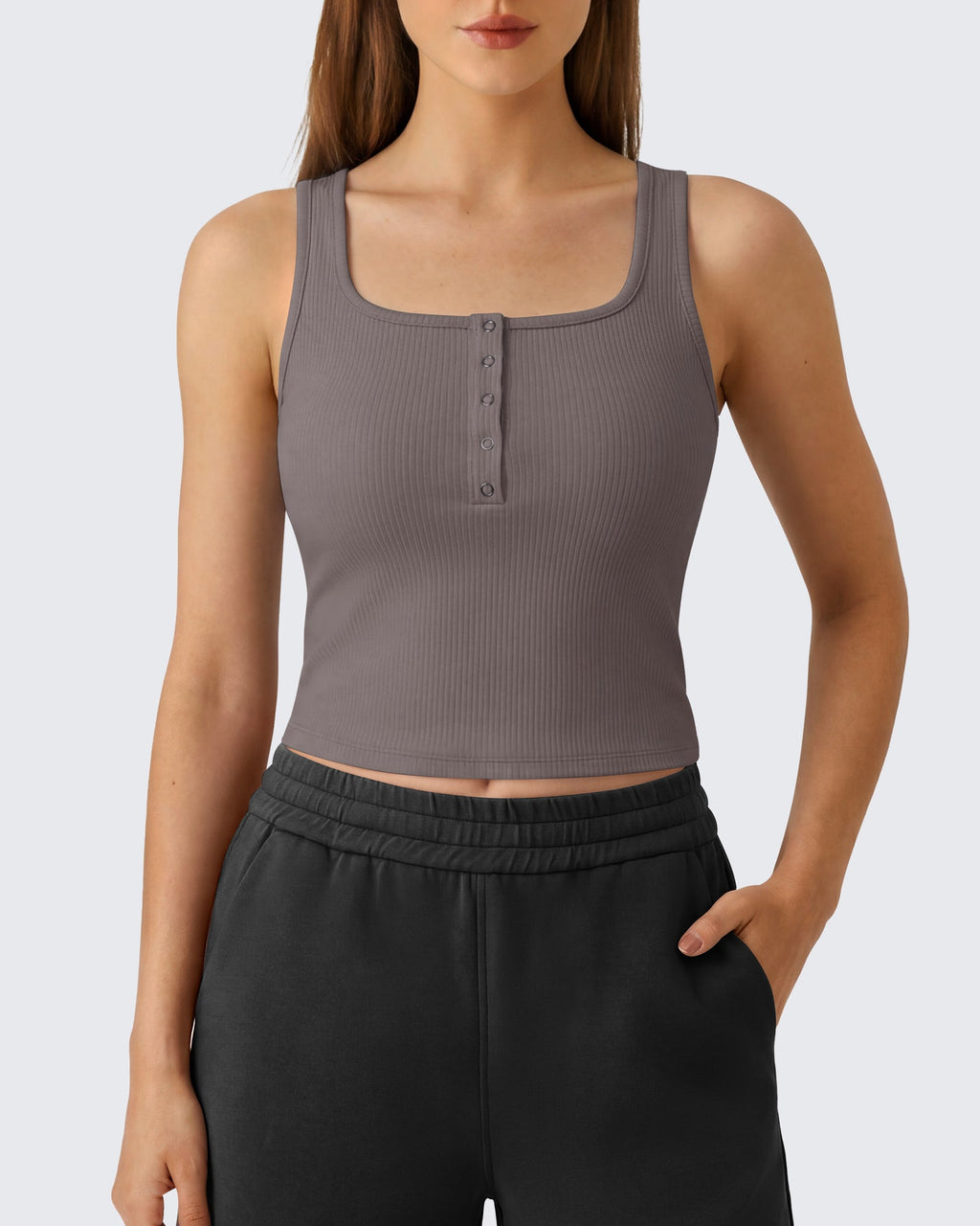 Neck Sleeveless Crop Tops G4Free Ribbed Cropped Henley Tank Top