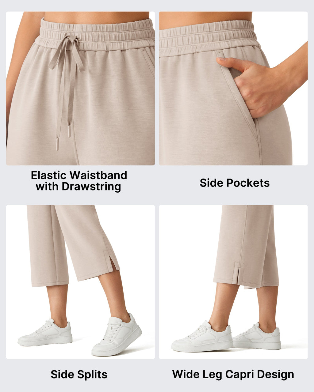 G4Free Smoofit Drawstring Wide Leg Capri Pants with Pockets