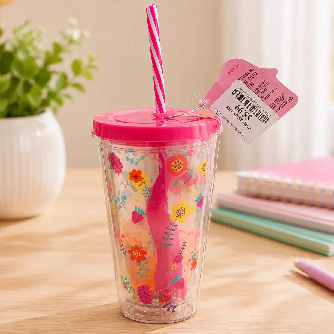 Double Layer ACRYLIC Cup With Hand Sanitizer - Flower - Minor Crack