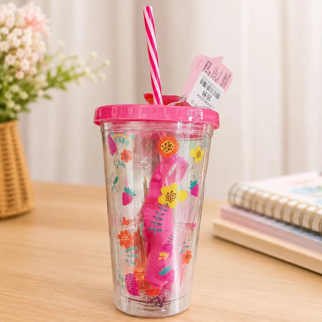 Double Layer ACRYLIC Cup With Hand Sanitizer - Flower - Minor Crack