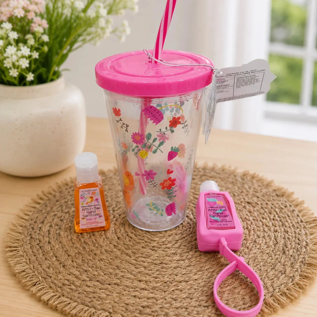 Double Layer ACRYLIC Cup With Hand Sanitizer - Flower - Minor Crack