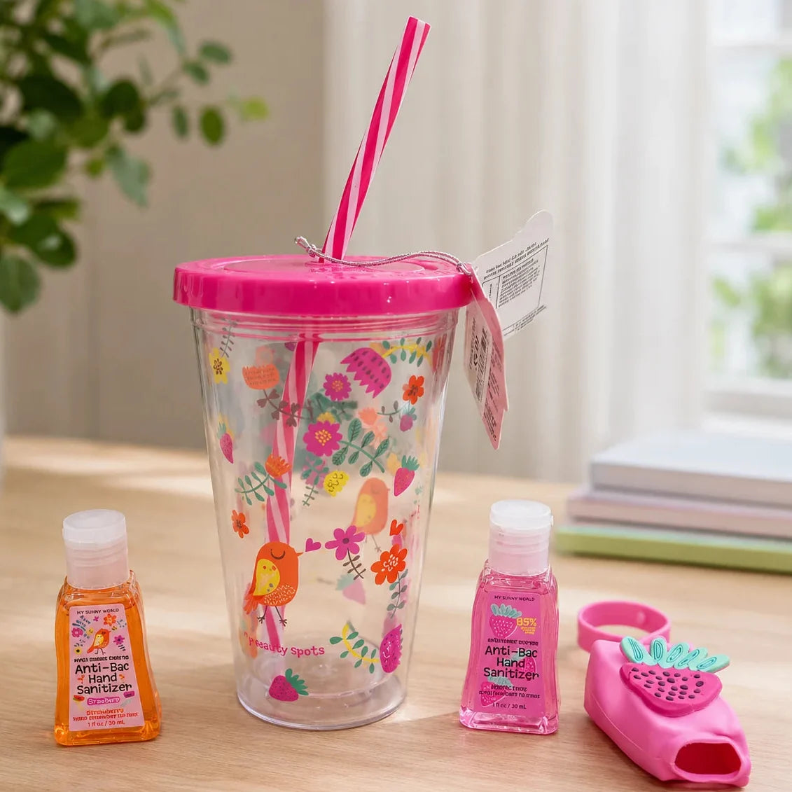Double Layer ACRYLIC Cup With Hand Sanitizer - Flower - Minor Crack