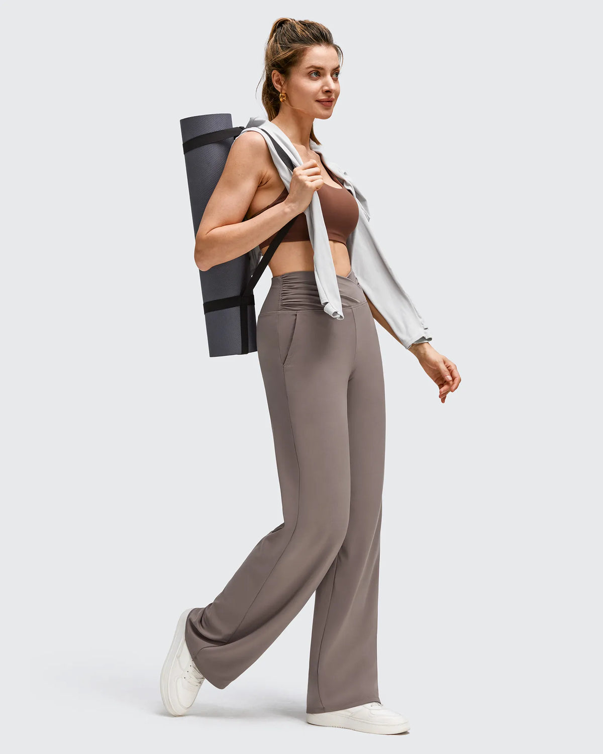 BareFeel Side Pleated V Waist Wide Leg Yoga Pants