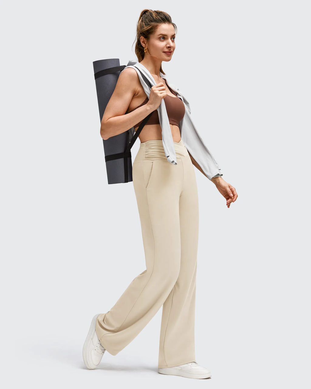BareFeel Side Pleated V Waist Wide Leg Yoga Pants