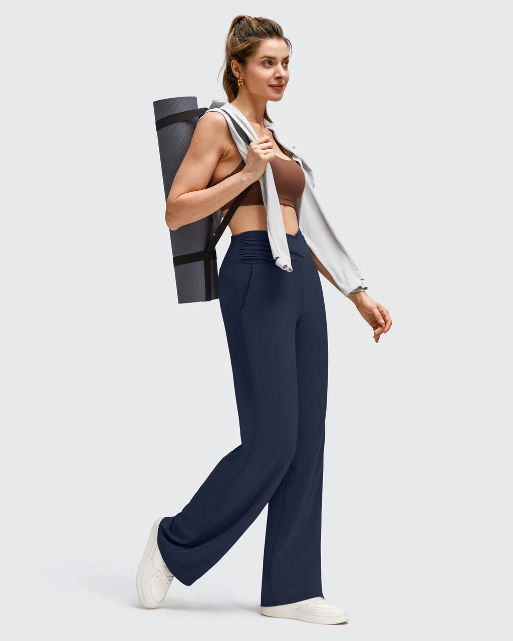 BareFeel Side Pleated V Waist Wide Leg Yoga Pants
