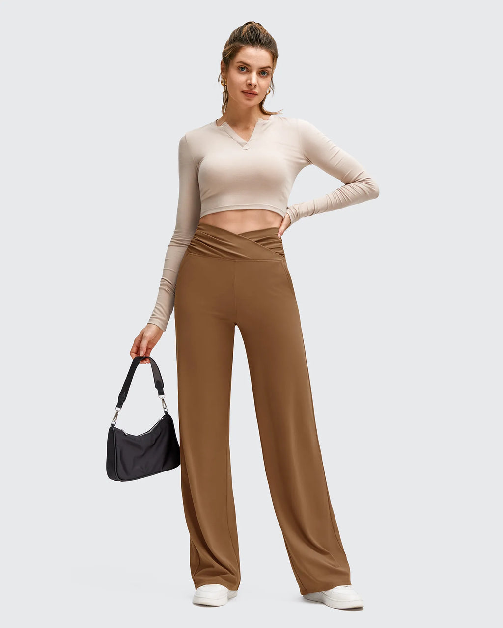 BareFeel Side Pleated V Waist Wide Leg Yoga Pants