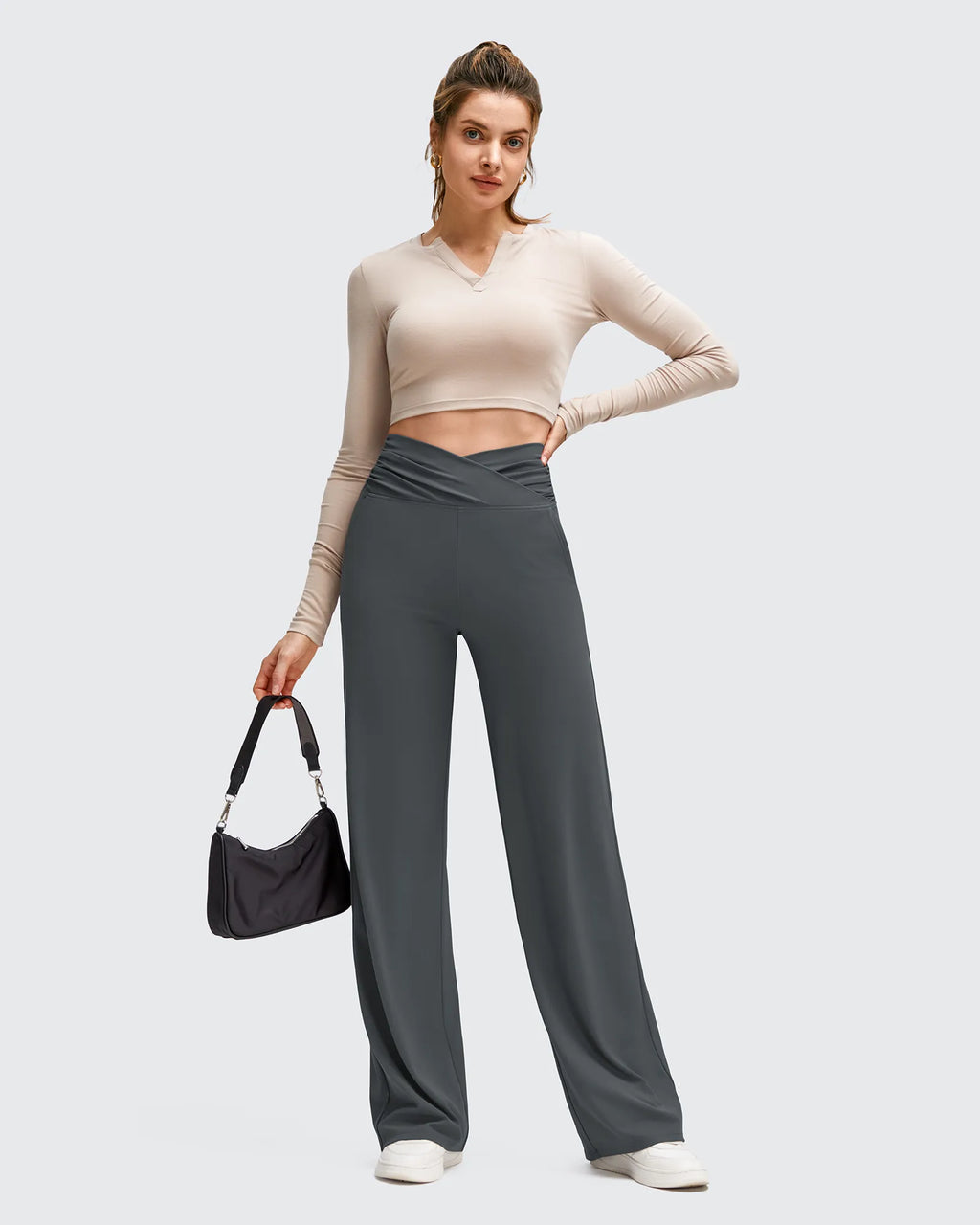 BareFeel Side Pleated V Waist Wide Leg Yoga Pants