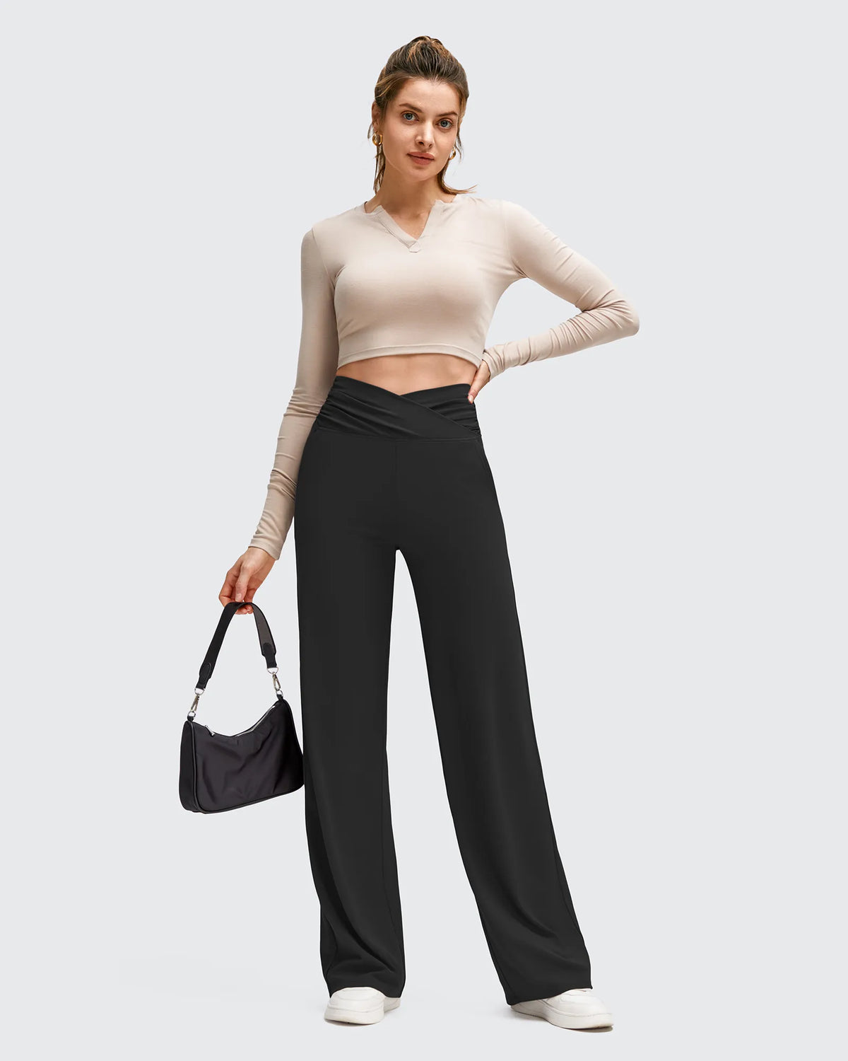 BareFeel Side Pleated V Waist Wide Leg Yoga Pants