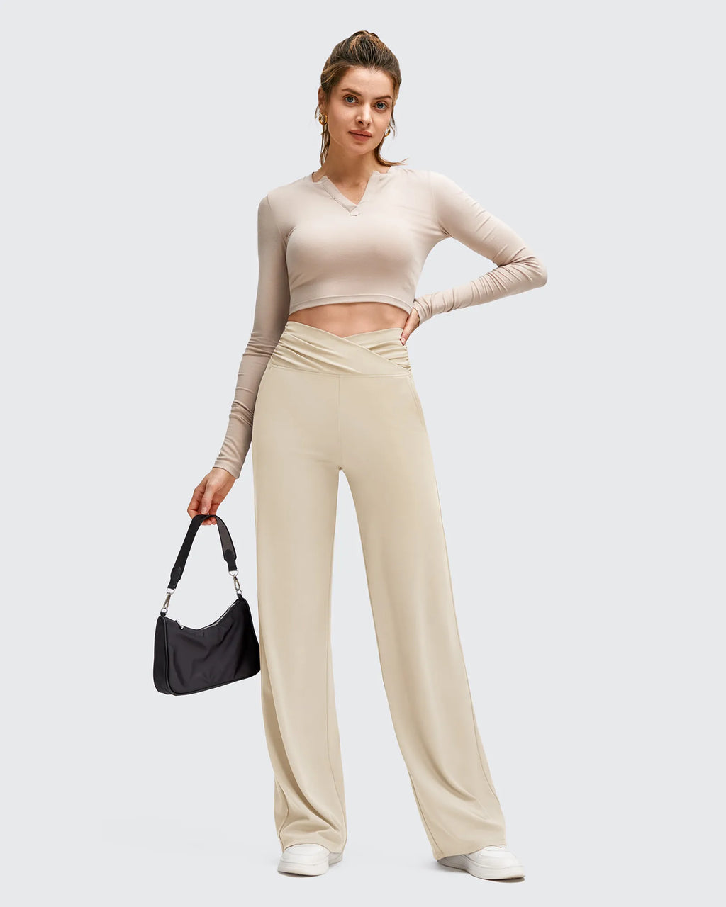 BareFeel Side Pleated V Waist Wide Leg Yoga Pants
