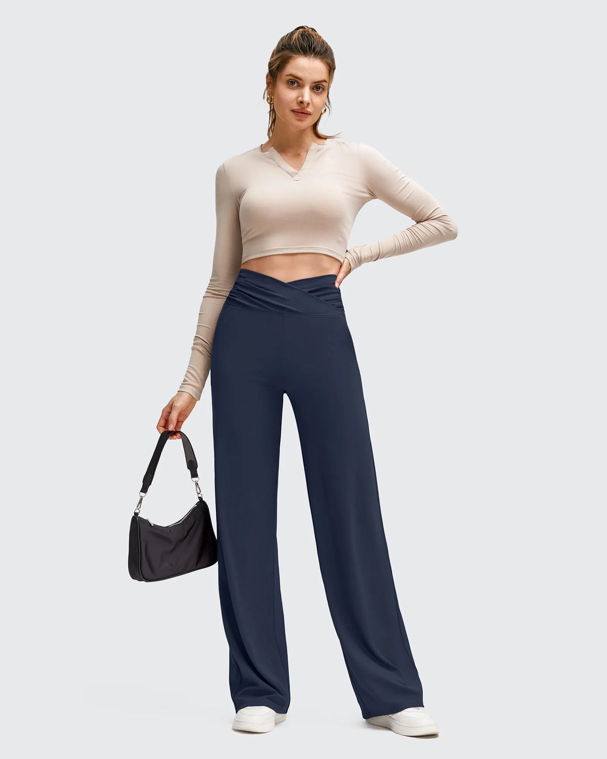 BareFeel Side Pleated V Waist Wide Leg Yoga Pants