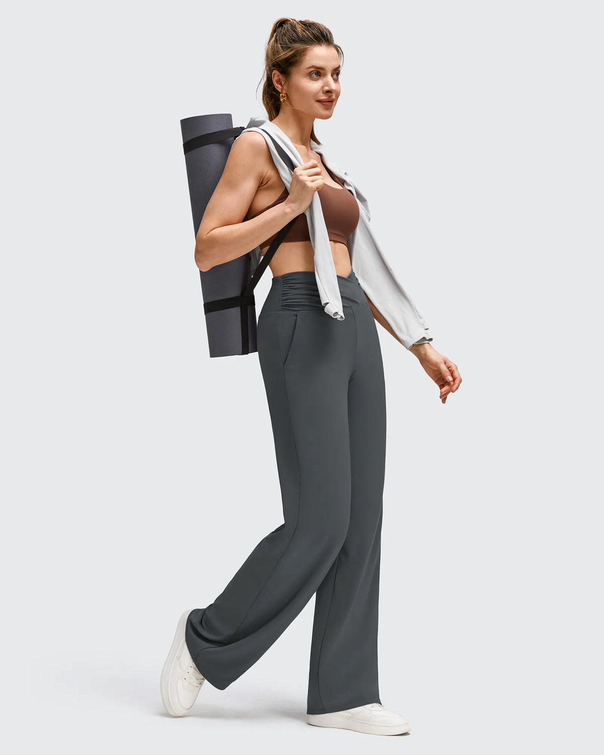 BareFeel Side Pleated V Waist Wide Leg Yoga Pants