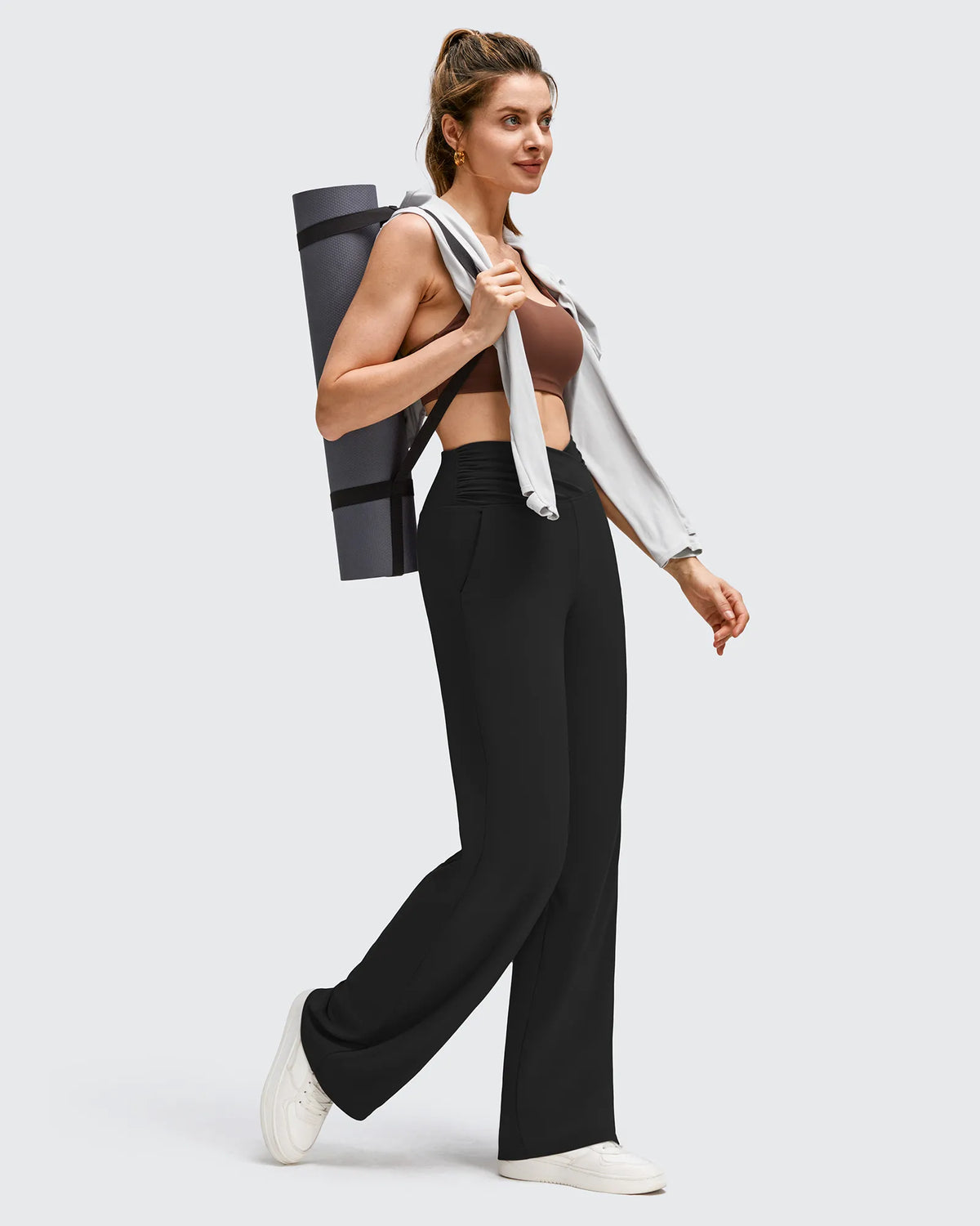 BareFeel Side Pleated V Waist Wide Leg Yoga Pants