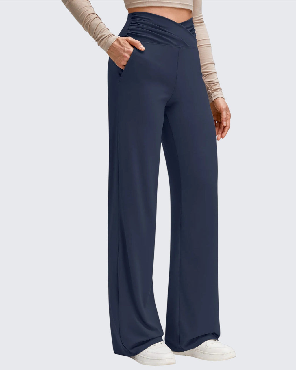 BareFeel Side Pleated V Waist Wide Leg Yoga Pants